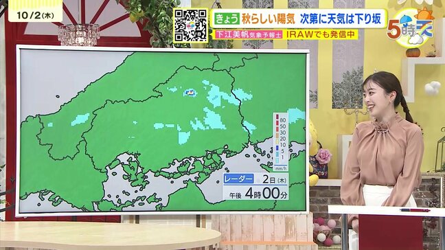 【あす10/3(金)広島天気 】朝から雨が降ったりやんだり　午後は雨脚が強まる時間も　一日長袖でも過ごしやすい|TBS NEWS DIG