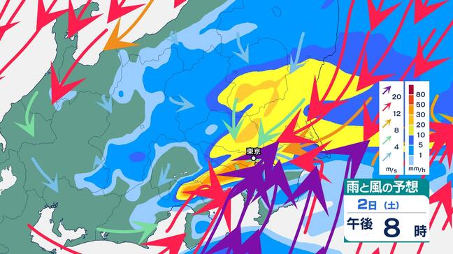 【関東甲信気象情報】“警報級の大雨”となる可能性　２日明け方から夜遅くにかけて雷を伴った“バケツをひっくり返したような”激しい雨が降る所も　１時間降水量多い所で関東南部で50ミリ　関東北部、甲信、伊豆諸島で40ミリ|TBS NEWS DIG