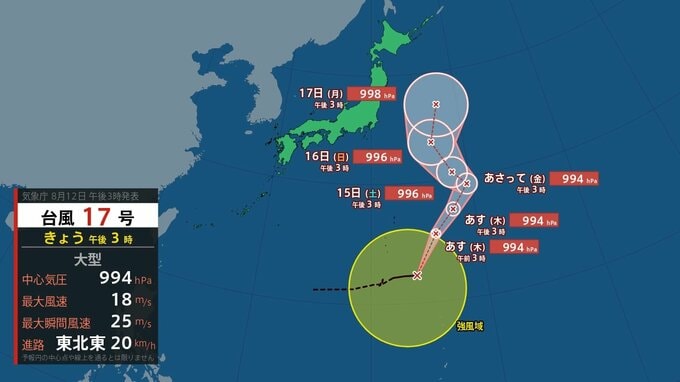 【台風情報】17号「ナンカー」発生で再び東日本接近か　お盆休みの後半に影響のおそれ　16号「ペイロー」|TBS NEWS DIG
