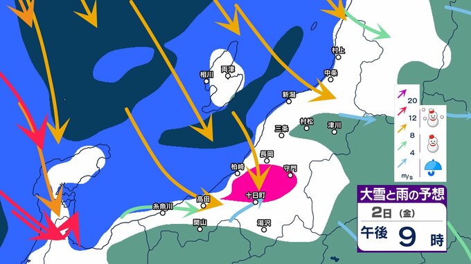 【 新潟県の雪 】津南58cm 新潟秋葉区20cmなど各地で積雪　2～3日は山沿いを中心に平地でも大雪か　【今後の雪と風のシミュレーション・1日午前11時更新】　|　新潟のニュース・天気｜BSN NEWS｜BSN新潟放送