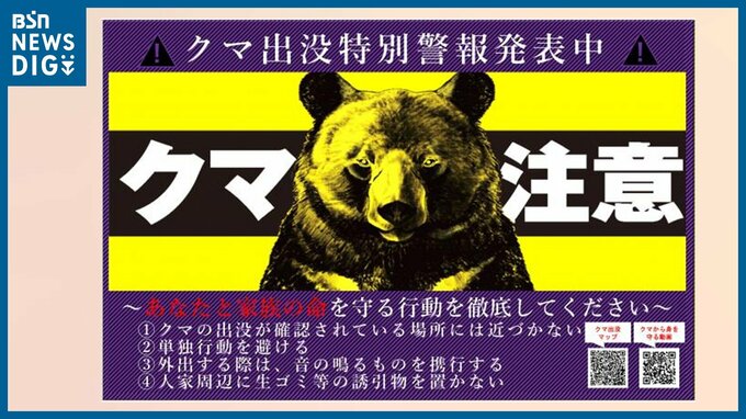 「最大級の警戒と命を守る行動を」　新潟県が『クマ出没特別警報』を発表　2023年以来3度目　|　新潟のニュース・天気｜BSN NEWS｜BSN新潟放送