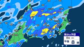 【線状降水帯半日前予測】茨城県、東京地方、埼玉県、神奈川県、千葉県、山梨県【1時間ごとの雨シミュレーション画像掲載】大雨災害発生の危険度が急激に高まる可能性（8日午後1時半・気象庁発表）|TBS NEWS DIG