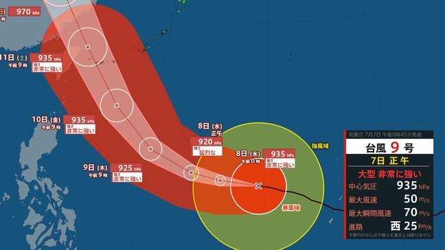 【台風9号】沖縄に週末接近のおそれ 強い勢力のまま沖縄の南の海上へ進む予想 中心気圧は935hPaか【雨風シミュレーション】|TBS NEWS DIG