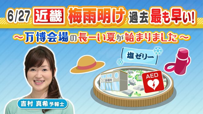 きのう過去最も早い『近畿 梅雨明け』いつも以上に長～い夏に　蒸し暑い万博会場は事前の準備が肝心！　大阪の気象予報士が大阪・関西万博の熱中症対策を取材【MBSお天気通信】|TBS NEWS DIG