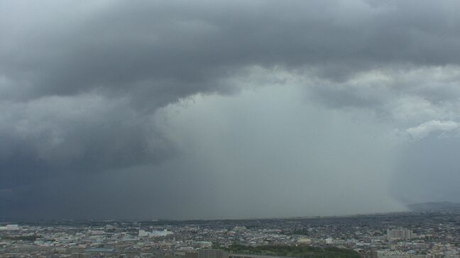 富山県東部でゲリラ豪雨 大きな雲の下に「雨柱」が出現! 雲の下では土砂降りの大雨に 落雷も【3連休の雨シミュレーション】|TBS NEWS DIG