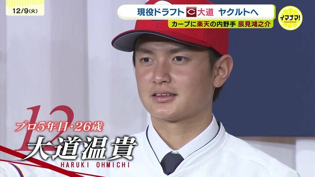 現役ドラフト　カープ大道はヤクルト　楽天の内野手・辰見鴻之介がカープに|TBS NEWS DIG