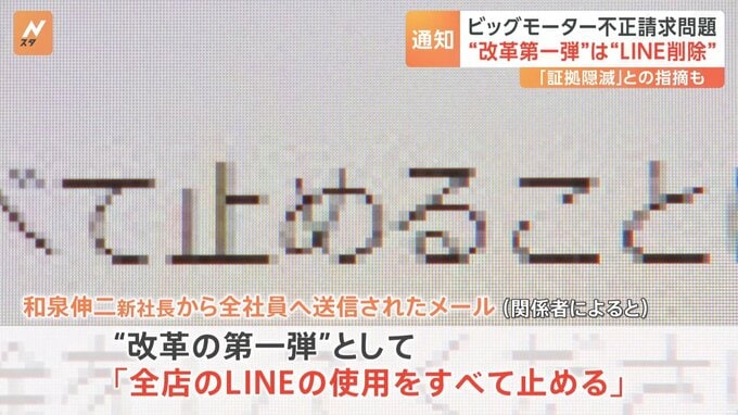 ビッグモーター　社内連絡「LINEアカウント」の削除を全社員に通知　和泉新社長がメールで「改革の第一弾」
