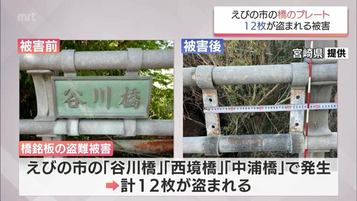 えびの市で橋の名前が書かれた銅製プレート「橋銘板」の盗難相次ぐ