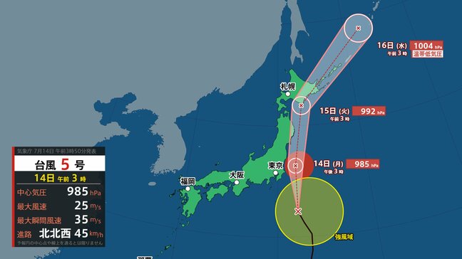 【台風情報】台風5号、東日本や北日本を直撃か…今後の進路予想は？西日本でも警報級の雨の可能性【雨と風の最新シミュレーション】|TBS NEWS DIG