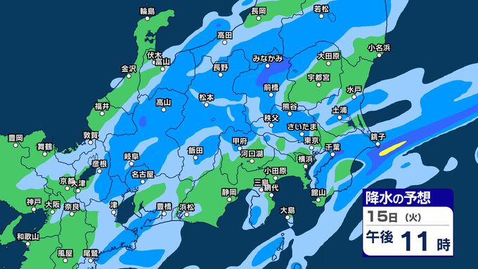 【気象情報】関東甲信　15日夜遅くにかけ「警報級の大雨」の可能性　前線が南下　大気の状態が非常に不安定に【1時間ごとの雨予想・発雷確率】　関東北部・甲信・伊豆諸島80ミリ　関東南部60ミリ（～16日午前6時・多い所）　|　SBC NEWS | 長野のニュース | SBC信越放送