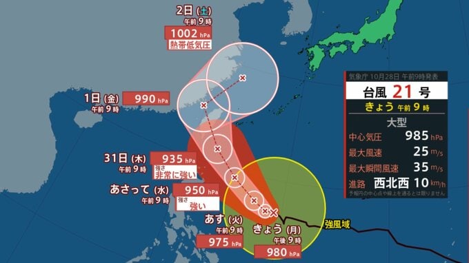 【台風情報】大型の台風21号　日本列島に『直撃』コースか　今後の進路に注意　各地の天気（28日気象庁発表）|TBS NEWS DIG