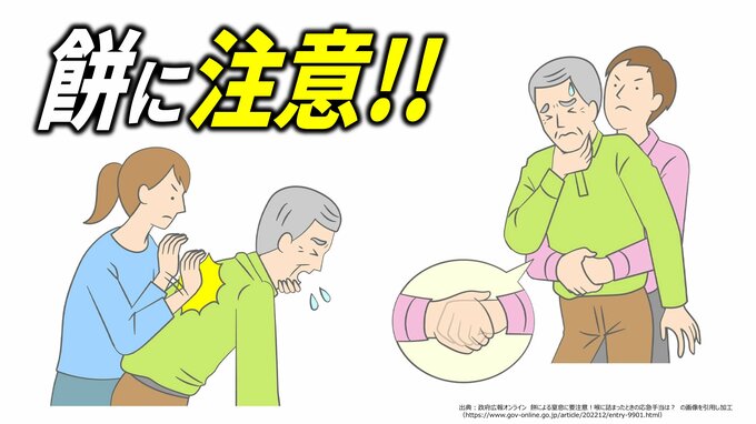 【餅による窒息に注意】男性の死亡リスクは女性の2.6倍…正月三が日の悲劇を防ぐため、覚えておくべき「チョークサイン」と「背部叩打法」|TBS NEWS DIG