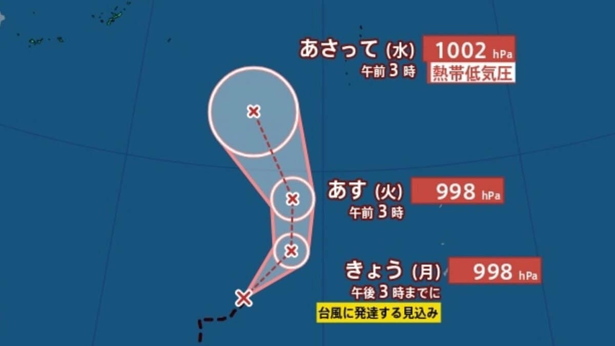 【台風情報】台風のたまご「熱帯低気圧d」発生中、12時間以内に台風に発達する見込…