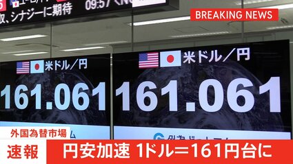 どる円 速報】円安加速 1ドル＝161円台突破 86年12月以来37年半ぶりの歴史的