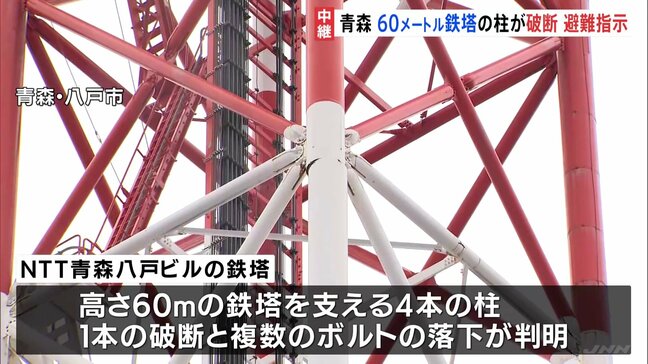青森で60メートルの鉄塔の柱が破断、周辺に避難指示 “震度6強”地震翌日の調査で判明 八戸市・NTT青森八戸ビル|TBS NEWS DIG