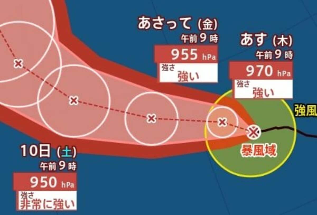 【台風情報】中心気圧950hPa・最大瞬間風速60m/s予想　「台風29号(コグマ)」西に進…