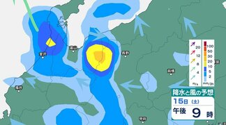 【気象警報】富山県で1時間50ミリの激しい雨のおそれ…15日夜遅くまで土砂災害や河川増水、ひょうに警戒【雨と風のシミュレーション】 | 富山のニュース|天気・防災|チューリップテレビ