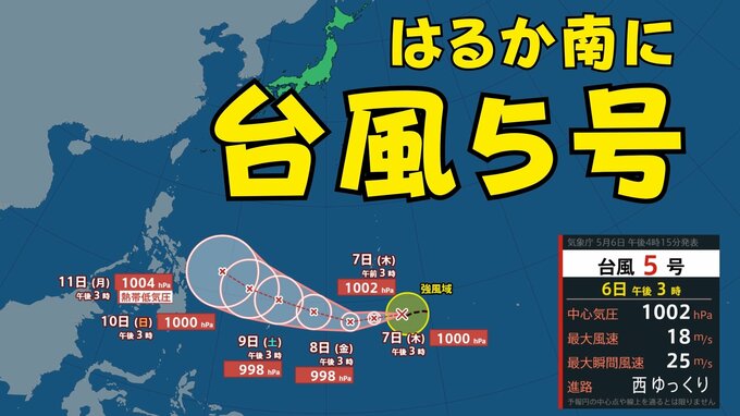 【速報・台風情報】台風5号「ハグピート」が発生　カロリン諸島から西へ進路　週末にはフィリピンの東に達する予想（6日午後3時現在）|TBS NEWS DIG