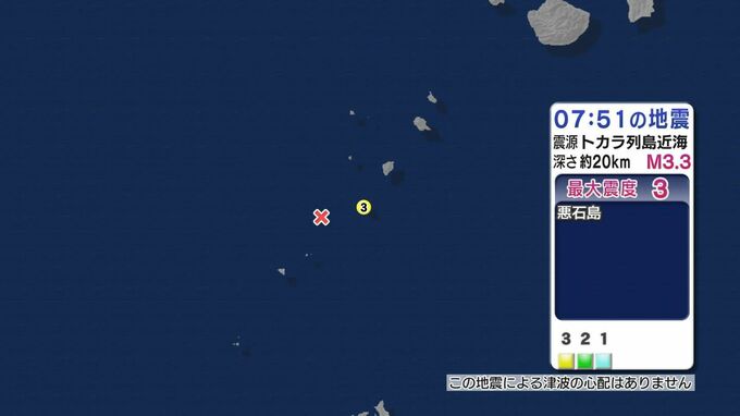 トカラ列島近海で地震 鹿児島十島村で最大震度３ 津波の心配なし|TBS NEWS DIG