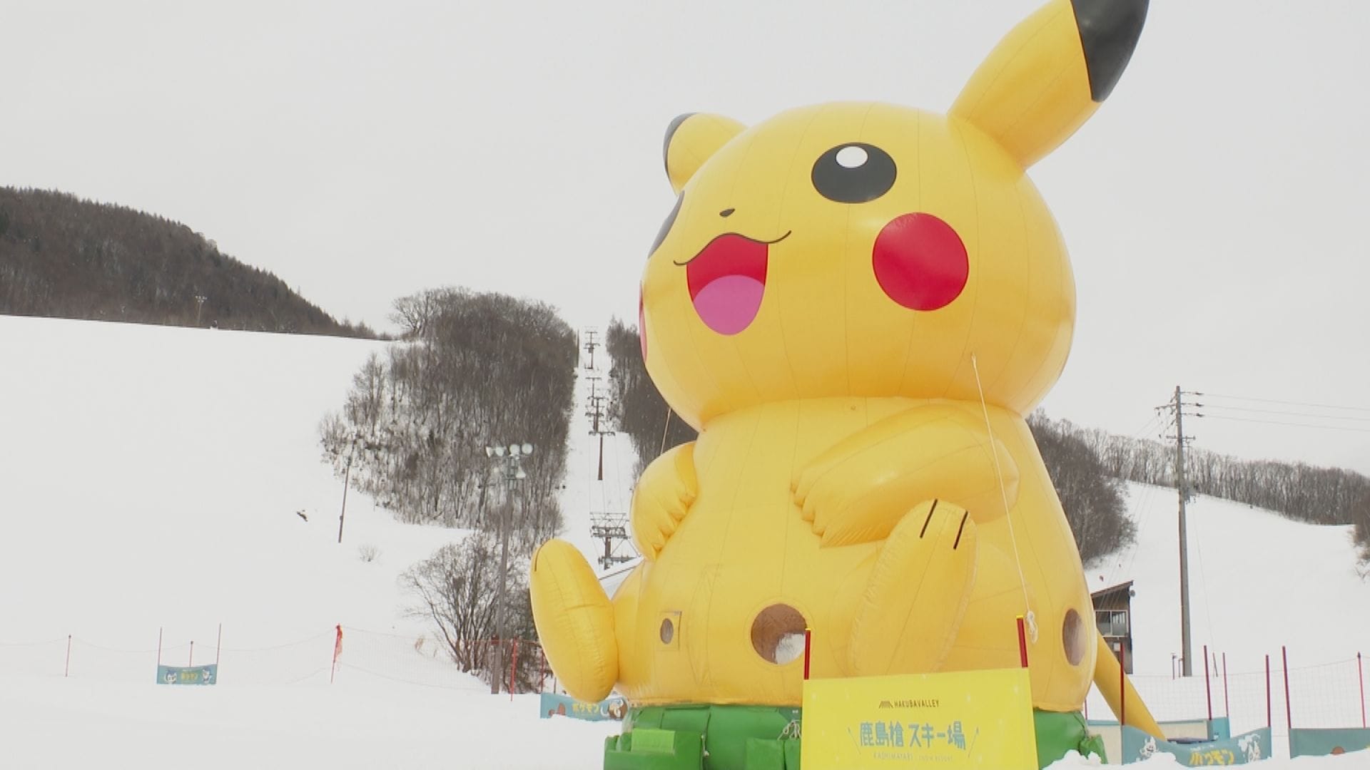 すやすや眠る体長2メートルのカビゴンと並んで撮影も スキー場が