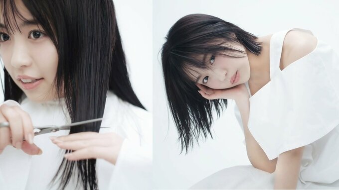【大原優乃】「髪の毛をばっさり」自身でハサミを入れる姿も披露　白一色に映える黒髪「ボブ大原です」|TBS NEWS DIG
