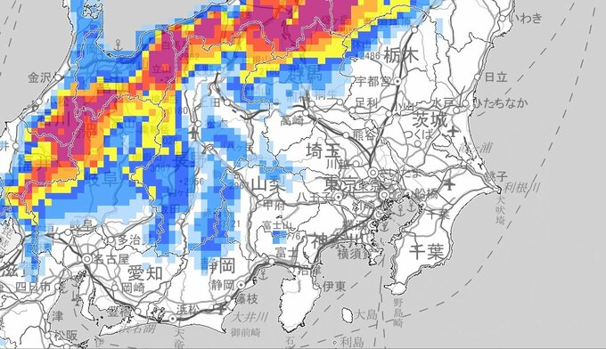 【気象情報】長野県と関東地方北部は“警報級の大雪”のおそれなくなる　あす31日朝までの24時間予想降雪量は関東北部10㎝・甲信20㎝【雪と雨と風のシミュレーション】　|　富山のニュース｜天気・防災｜チューリップテレビ