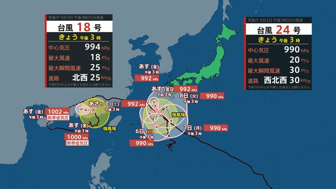 【台風情報】台風が秋雨前線を刺激　広く警報級大雨のおそれ　「キキクル」など活用し必要な避難行動を（3日午後3時現在）【雨風シミュレーション（3日～8日）】|TBS NEWS DIG