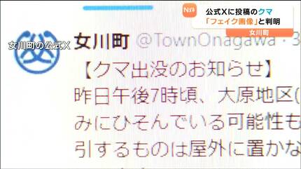 町が公式Xに投稿のクマ画像「生成AIフェイク」だった 注意喚起もその後
