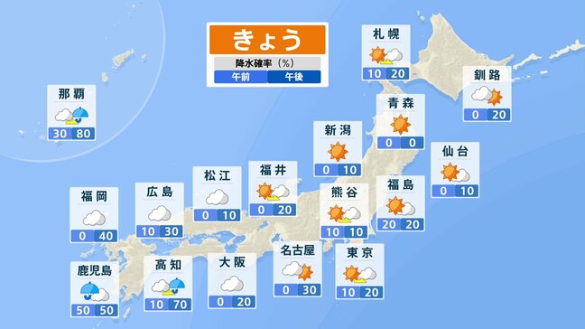 上空寒気は日本から撤退 東・北日本は洗濯外干しOK 梅雨前線に近い西日本や沖縄・奄美で雨や雷雨に|TBS NEWS DIG