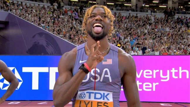 男子100m ライルズが9秒92でファイナルへ!『呪術廻戦』人気キャラクターのポーズに国立は大歓声【東京世界陸上】|TBS NEWS DIG