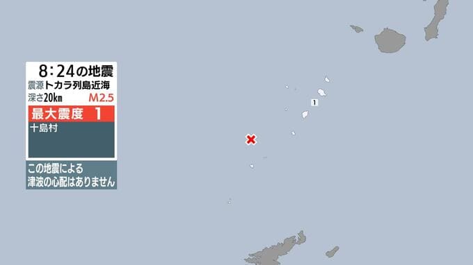 トカラ列島近海で地震 鹿児島十島村で最大震度１ 津波の心配なし|TBS NEWS DIG