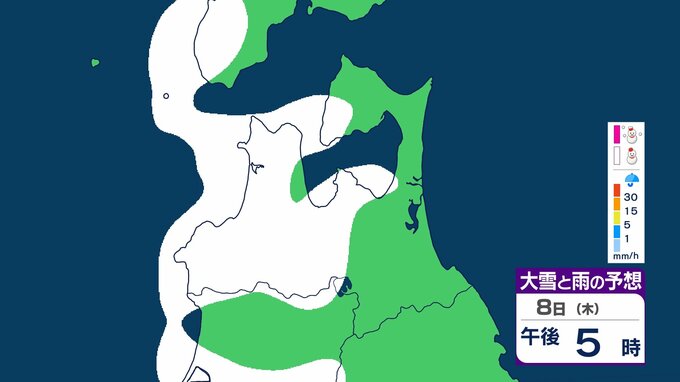 【大雪情報】青森県　8日夜遅くまで津軽や三八上北の山沿いで「警報級の大雪」の可能性…　「大雪・雨・風のシミュレーション」で見る最新の予想は？　いつまで・どこに雪は降る？　|　青森のニュース│ATV NEWS│青森テレビ