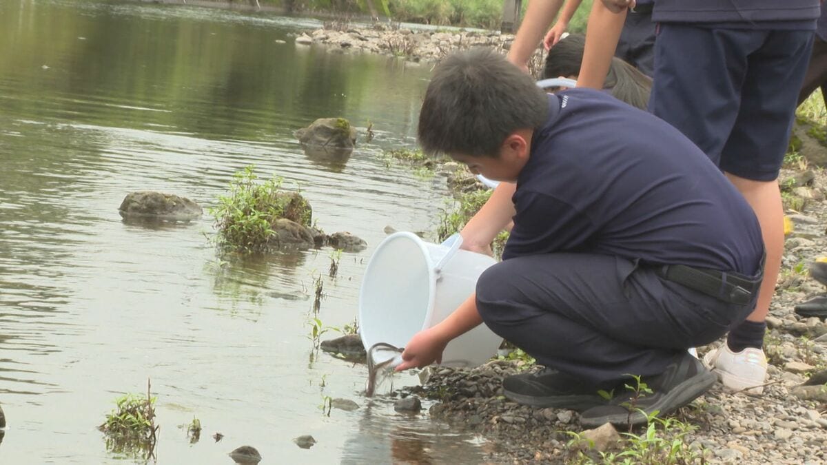 中学生が地元の川でウナギの稚魚放流　「ぬるぬるした」　川や水の大切さを学ぶ　大分