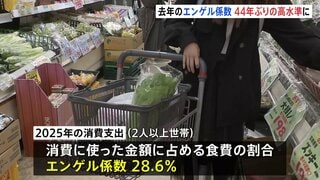 食費の割合を示す「エンゲル係数」28.6％　1981年以来、44年ぶりの高水準に　2025年の消費支出| TBS CROSS DIG with Bloomberg
