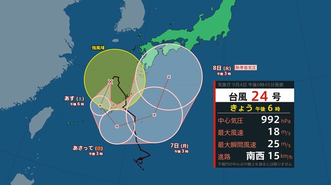 【台風情報】台風24号(クロヴァン) 沖縄や奄美の周辺に長く滞在か　6日～7日ごろ太平洋側で大雨となるところも　台風進路図、雨風シミュレーション、今後の全国の天気を画像で　|　山形のニュース│TUYテレビユー山形