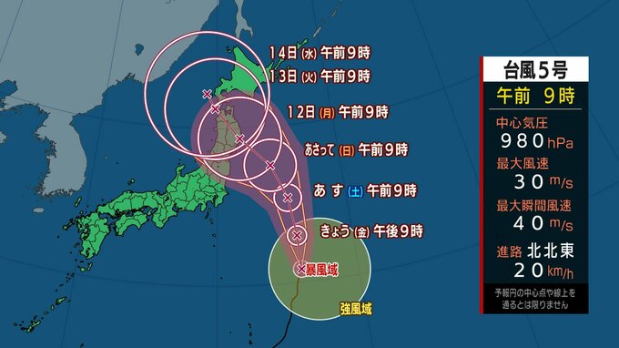 【台風5号】なぜ”左へお辞儀”するコース？3連休に東北～北海道の太平洋側に上陸へ　お盆期間は“北へ向かう交通の乱れ”に要注意【広瀬駿気象予報士解説】|TBS NEWS DIG