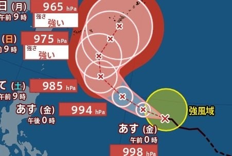 【台風情報】中心気圧965hPa・最大瞬間風速55m/s予想「台風26号(スリゲ)」西北西に進む…週明けに急カーブして近畿・関東に接近の可能性　進路予想・10月4日(日)にかけての雨風シミュレーション【気象庁24日12時45分発表】|TBS NEWS DIG