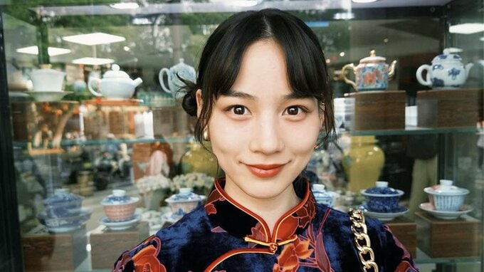 【 のん 】　チャイナドレス姿を披露　「北京では、商店街で見つけたチャイナドレスを着て、とても派手な可愛い食器を買った」|TBS NEWS DIG
