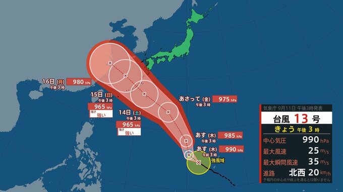 【台風第13号（バビンカ）情報・11日午後】現在マリアナ諸島を北西へ進む　気象庁発表　山形と全国の今後の天気も　|　山形のニュース│TUYテレビユー山形