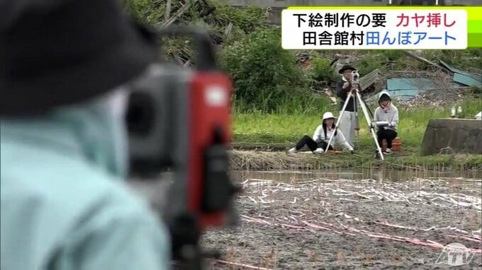 「距離はセンチ単位、角度については千分の一、百分の一単位で調整」作業は超緻密！　毎年全国から注目集める田舎館村の「田んぼアート」　“制作の要”である「カヤ挿し」進む　会場に浮かび上がる下絵|TBS NEWS DIG