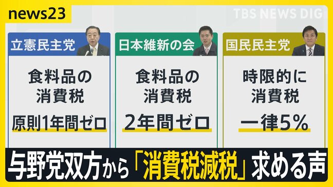 物価高の中…与野党双方から「消費税減税」求める声 街の人は 国民民主・玉木代表は“食料品の消費税ゼロ”を「飲食店は大打撃」と疑問視【news23】|TBS NEWS DIG