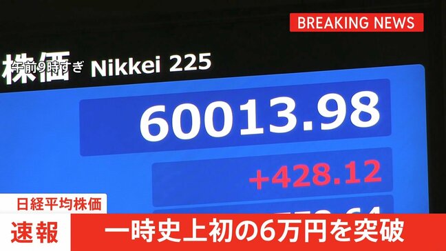 【速報】日経平均株価 史上初6万円突破|TBS NEWS DIG