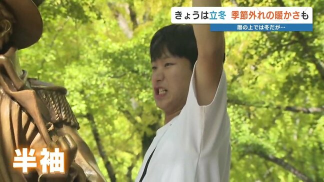 立冬なのに熊本市24.9℃「暖かくてびっくり」　色づき始めのイチョウと半袖姿の観光客|TBS NEWS DIG