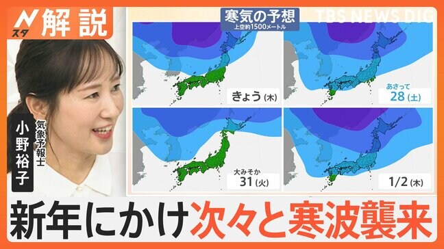 新年にかけ次々と寒波襲来、積雪急増 交通の乱れなどに注意、初日の出「よく見える」のは？【Nスタ解説】|TBS NEWS DIG