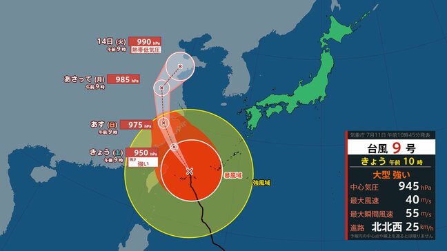 【台風情報（11日午前11時更新）】大型で強い台風9号（バービー）沖縄に最接近中　猛烈な風が吹いた所も　11日午後9時頃まで暴風に厳重警戒|TBS NEWS DIG
