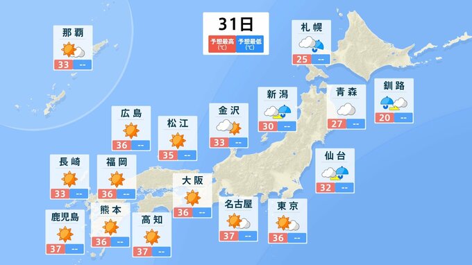 【熱中症警戒アラート】全国30都府県(31日) 熊本でも36度の猛暑日予想　片付けなど作業時の注意点|TBS NEWS DIG