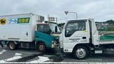 【速報】長崎・諫早の島原道路インター降り口で車3台絡む事故　トラック2台が正面衝突、バンパーなど激しく大破|TBS NEWS DIG