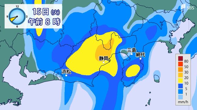 東海地方では7月15日昼前にかけて「線状降水帯」発生のおそれ 静岡では多い所で24時間に250ミリ【大雨シミュレーション】|TBS NEWS DIG