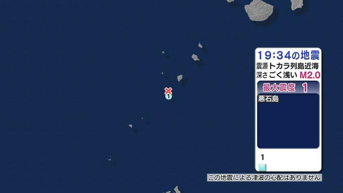 トカラ列島近海で地震 鹿児島十島村で最大震度１ 津波の心配なし|TBS NEWS DIG