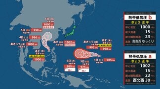 【台風のたまご】熱帯低気圧2つが同時発達へ　マーシャル諸島付近で発達する台風は「最大瞬間風速55m/s」まで強まる見込み【雨と風のシミュレーション】　|　富山のニュース｜天気・防災｜チューリップテレビ